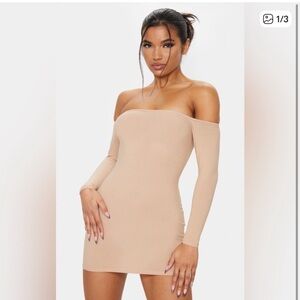 PrettyLittleThing Stone Bardot Bodycon Dress